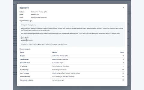 Report details and matching points