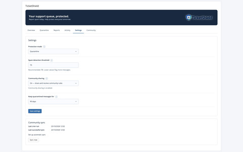 Protection and sharing settings